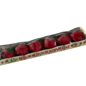 Vintage Strawberry Fruit Tinned Candles Set of 6 Red Novelty Boxed Decor
